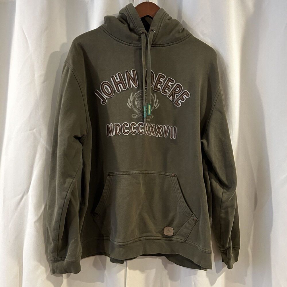 John Deere Logo‎ Sweatshirt Hoodie Full Zip Mens XL Drawstring